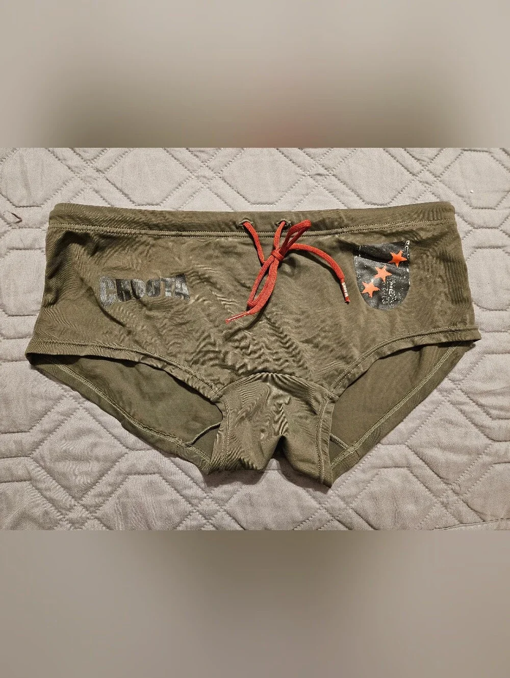 Men's Olive Green Swim Brief with Red Drawstring